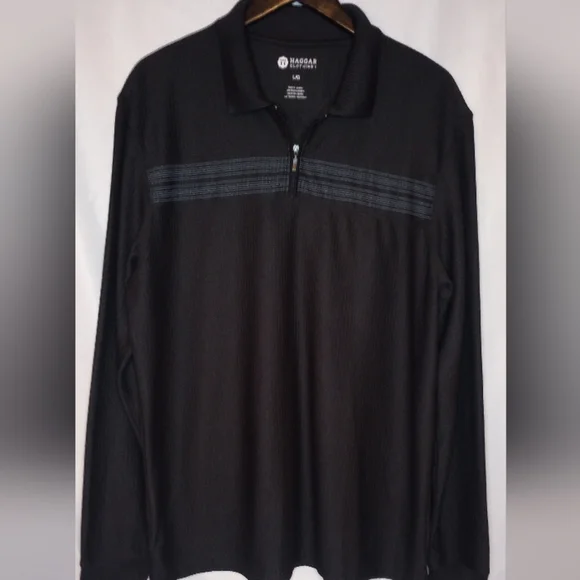 Haggard Men's Golf Shirt Black Long Sleeve Pullover 3/4 Zip Striped Texture L - Picture 8 of 11